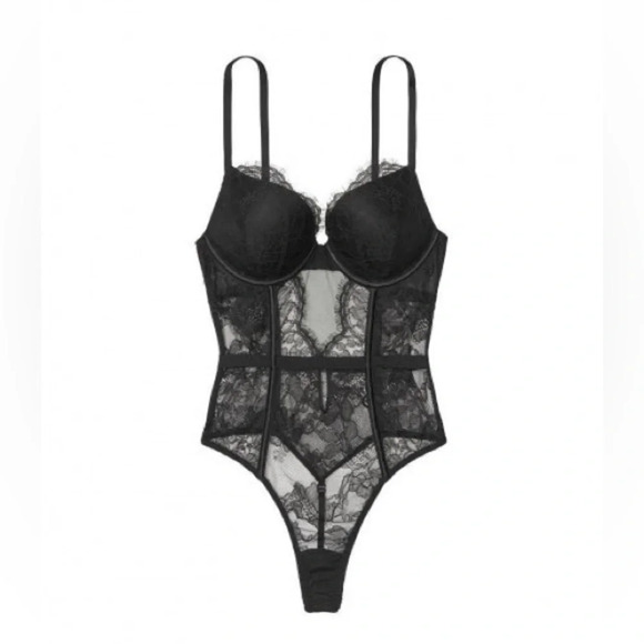 EUC Victorias Secret Black Bustier Push Up All Over Lace Teddy | Size XS - Picture 5 of 8